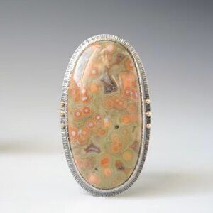 BetsyBensen Ocean Jasper Green Sterling 14k Gold Ring Sz 8 fit $310 Hand…
